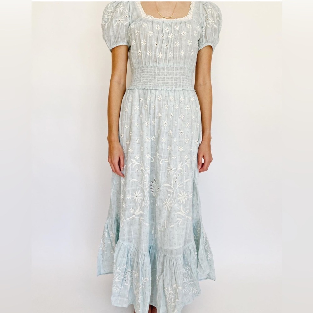 LoveShackFancy Light Blue Floral Maxi Dress